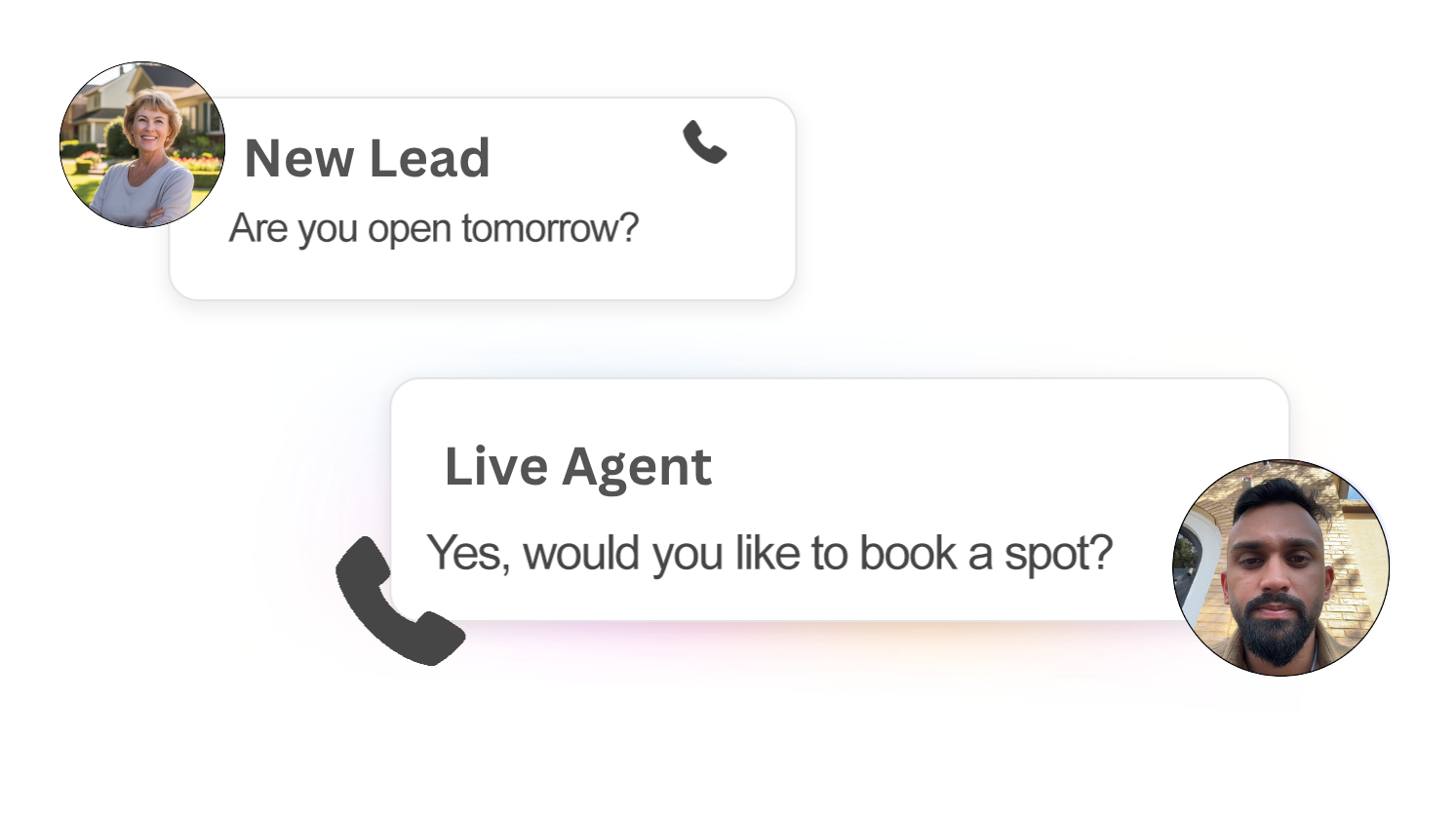Live agent texting a new lead to book an appointment